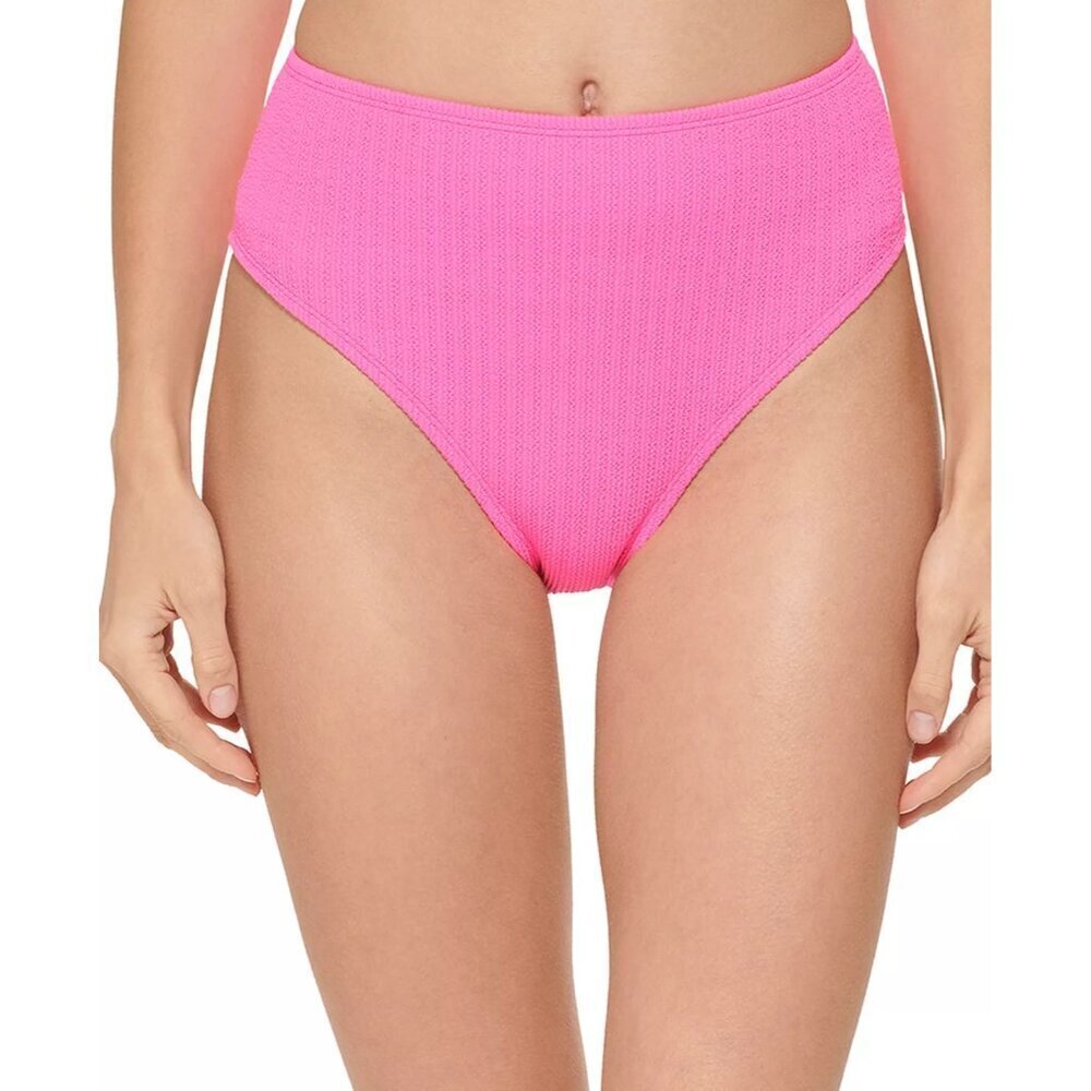 DKNY Womens Size XS Textured High-Waist Swim Bikini Bottoms in Pink $58 2608